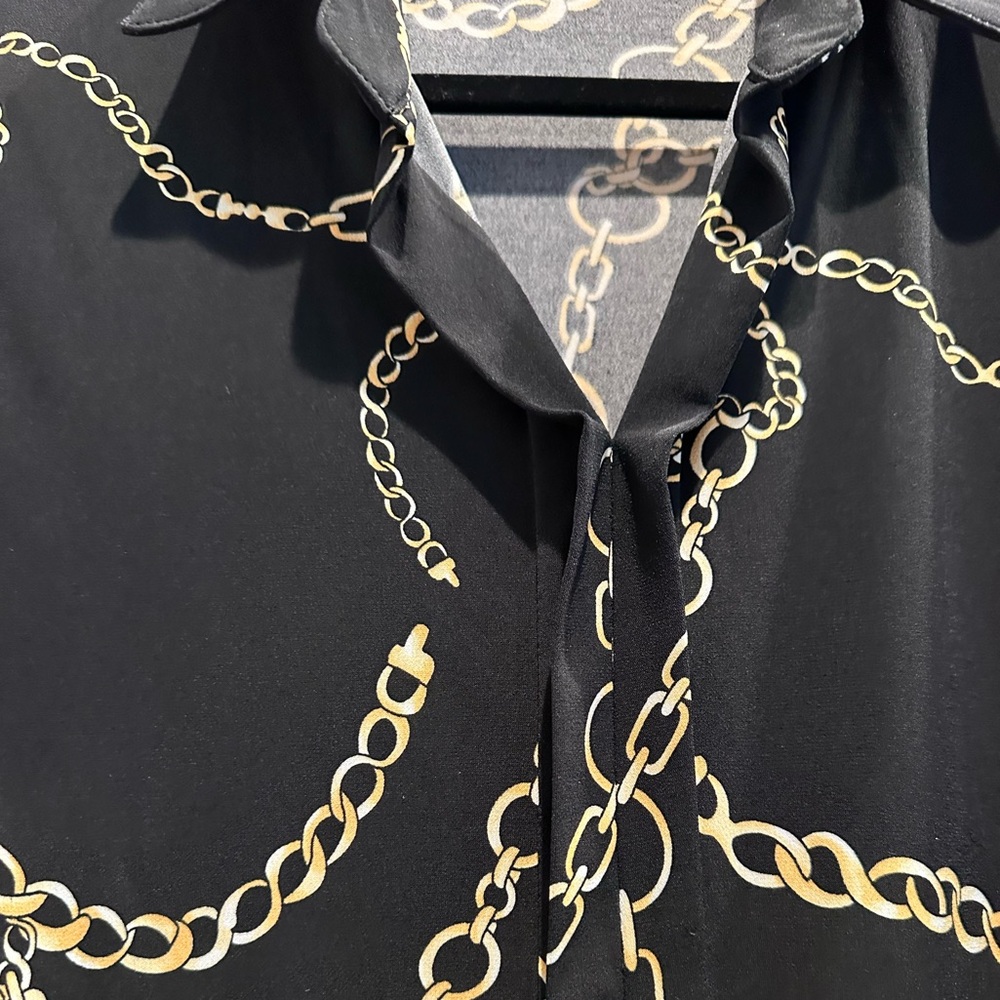 Helene Clarkson Black & Gold Chain Print Button Down Blouse Size XS - Picture 6 of 6